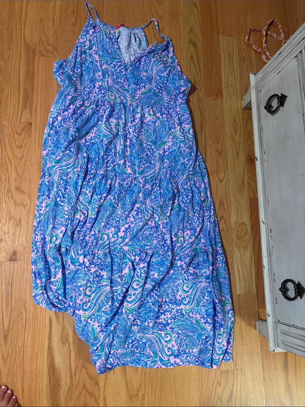 Lilly Pulitzer Blue, Pink & Green Paisley Tiered Maxi Dress
